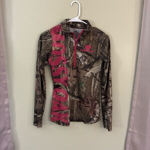 Mossy Oak Camo Half-Zip Top with Pink Accent